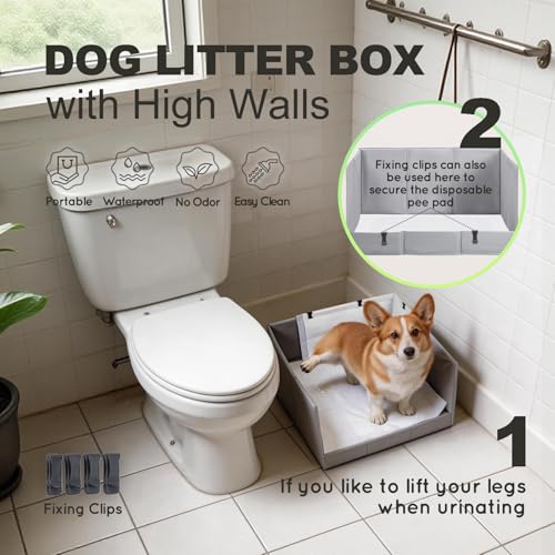 Image of HQ4US 4LEGS Dog Litter Box, Pee Pad Holder Foldable, 22''x 22'' Indoor Dog Potty Tray for Medium Dogs, High Walls, Seamless, No Assembly, Waterproof, Easy to Clean, No Spill,Portable for Travel