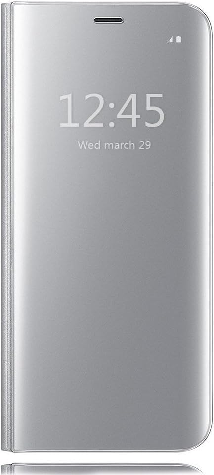 HiChili Galaxy S6 Edge Case, Clear S View Standing Flip Case Cover with Auto ON/OFF Function Slim Fit Translucent Mirror Smart Cover for Samsung Galaxy S6 Edge, Silver