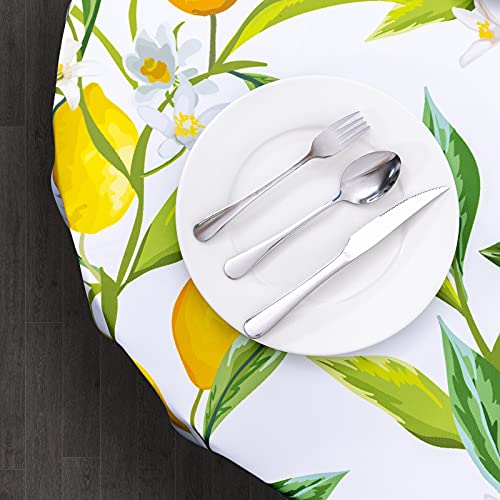 Vva Round Tablecloth Yellow Lemon Lace Tree Leaf Spring Summer Fruit Reusable Washable Polyester Lace Round Table Cloth For Dining Room Kitchen Decor Family Dinner Wedding Party Indoor Outdoor 60Inch #TOP4