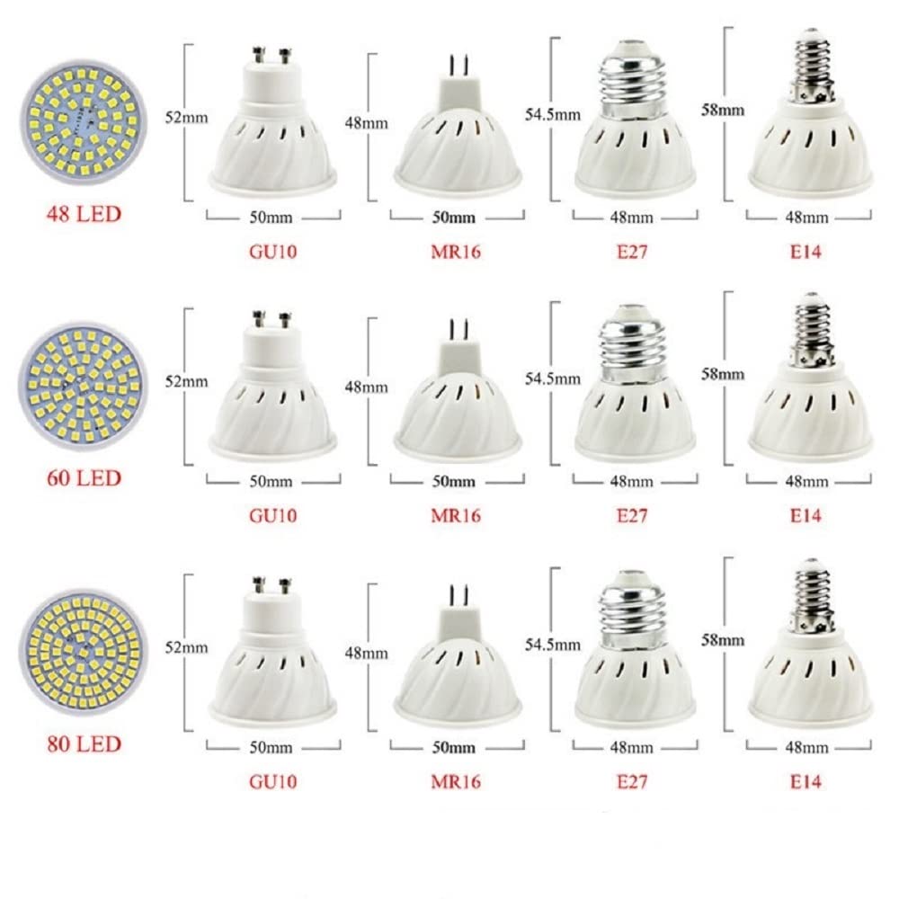 Illuminazione per Interni 50 Pezzi AC220V Lampada LED E27 E14 MR16 GU10 B22 Lampadina faretto 48 60 80led Lampadine LED Gu5.3 Lampade Faretto 5W 7W 9