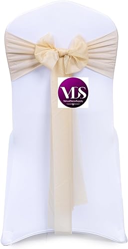 Miniatura 2 de VDS Paquete de 50, color champán, bandas de gasa transparente para silla, lazos para la parte trasera de la silla, cinta para boda, cumpleaños, baby
