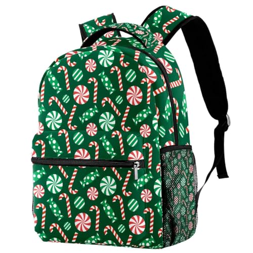 Sac à dos d'école vert motif bonbons de Noël pour adolescents et grands enfants de 29.4x20x40cm