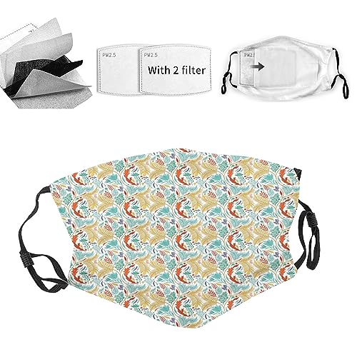 VeJerKK Boho Fashion Face mask,Botanical Arrangement Leaves,Dust Washable Reusable Filter and Reusable Mouth Warm Windproof Polyester Face for Adult,Multicolor