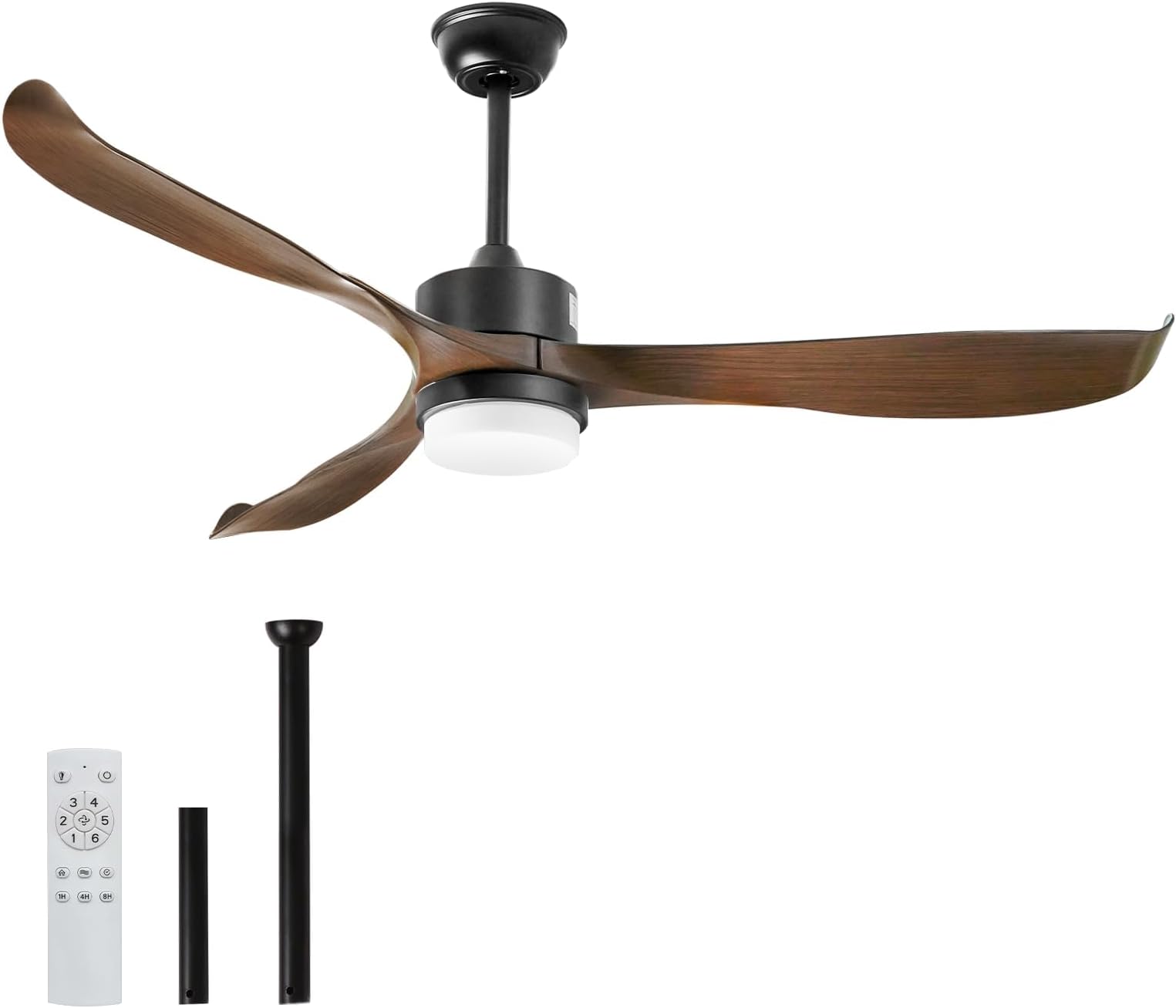 USOR 56" Modern Ceiling Fan with Lights and Remote,Black Walnut Ceiling Fan, 3 Curved Blades,Noiseless Reversible Motor, Indoor Ceiling Fans for Kitchen Bedroom Living Room