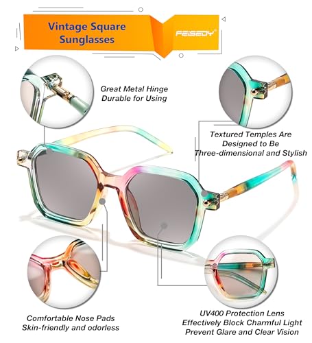 FEISEDY Vintage Square Sunglasses Men Women Classic Retro Trendy Large Frame UV400 Sun Glasses B01544