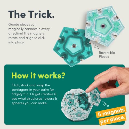 Speks-Geode-Magnetic-Fidget-Sphere-Pentagons-12-Piece-Set-Aqua-Fun-Desk-Toy-for-Adults