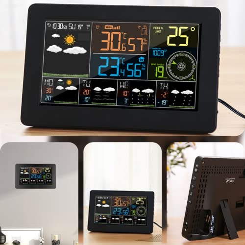Wifi Smart Weather Station, Weather Station Wireless Indoor Outdoor Thermometer With Sensor, Color Display Digital Weather Thermometer Time Calendar Temperature Humidity Wind Direction Speed #TOP4
