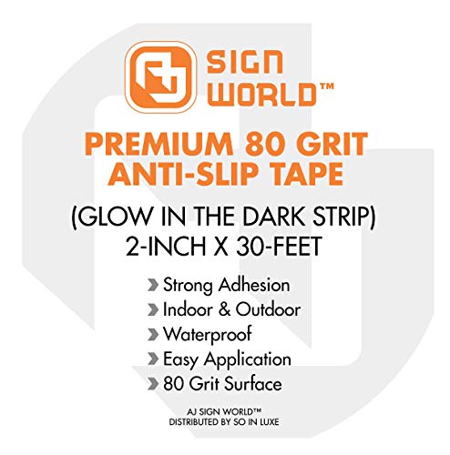 Best Anti-Slip Grip Tape, Black With Glow In The Dark Strip, 2" X 30 Ft, 80 Grit, Industrial Grade, Indoor, Outdoor, Weatherproof (2-Inch X 30 Feet Roll) #TOP4