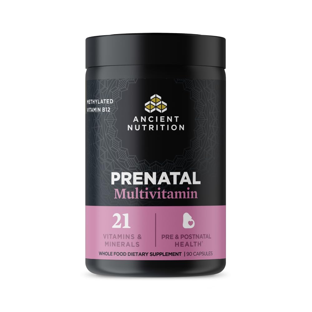 Ancient NutritionPrenatal Vitamins, Multivitamin for Women with Vitamin C, B12, Magnesium and Folate, Supports Pregnancy and Fertility Health, 90 Ct