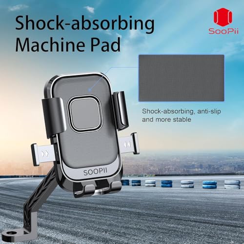 Image of SOOPII Universal Bike Mobile Holder with One Click Locking | Anti-Slip and Adjustable Angle for Motorcycles, Bicycles, E-Bikes, Scooters, Shockproof & Heavy-Duty Mount for All Smartphones