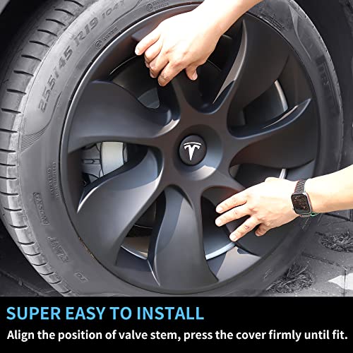 Vugosson Tesla Model Y Wheel Covers 19 Inch, Mirrored Tesla Model Y Hubcaps Hub Caps Replacement, Tesla Model Y Accessories 2020-2023 (Set Of 4 Matte Black) #TOP4