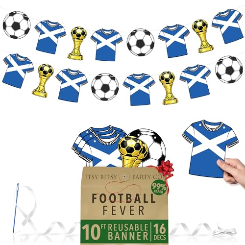 Premium Reusable Scotland Bunting - 16 pcs World Cup Bunting 2026-10ft Double-sided Paper Scotland Banner - World Cup Decorations 2026 Football Party Banner