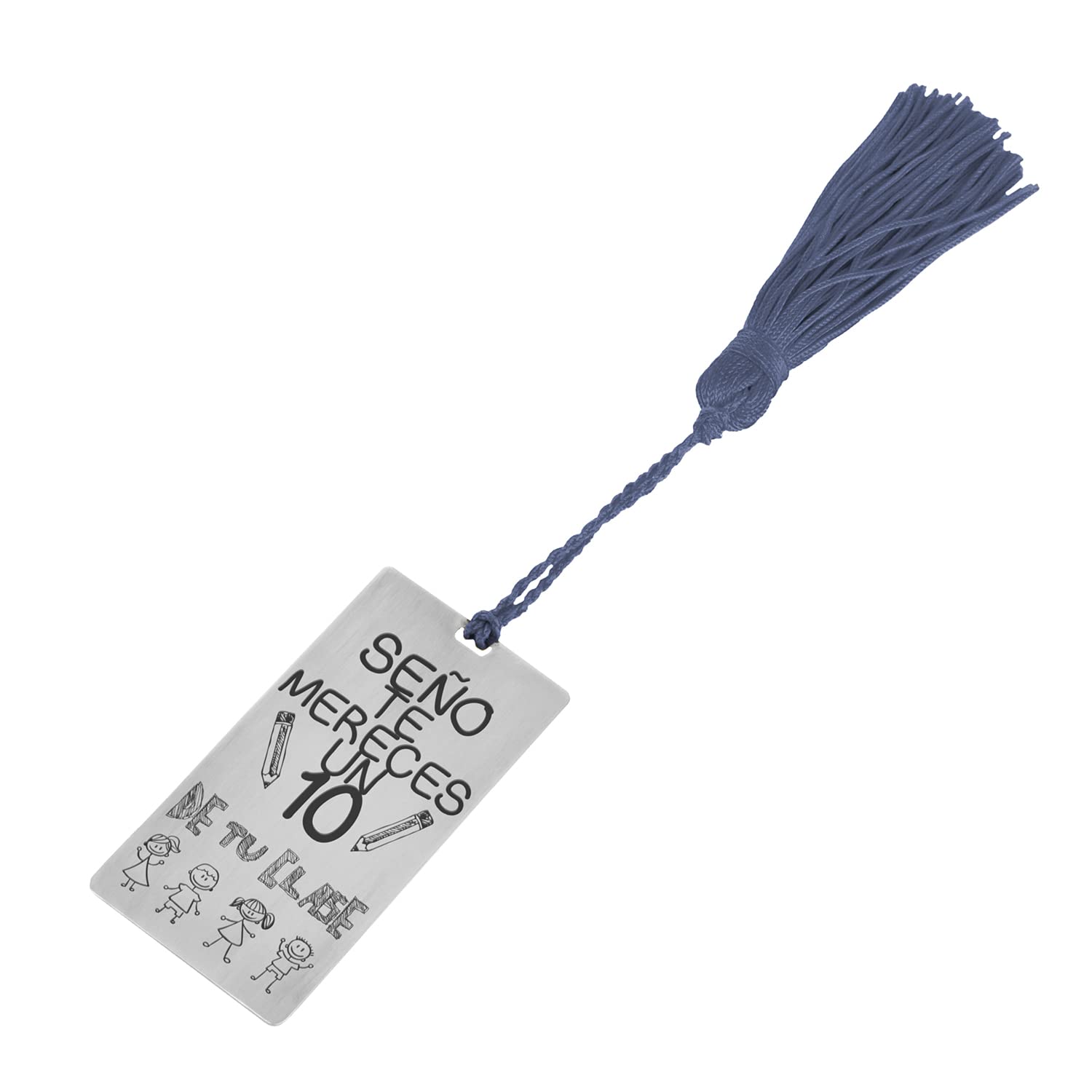 Segnalibro in argento per profes "Ti meriti un 10" con nappone colorato - Regalo per insegnanti - Fine corso (blu, 2 facce)