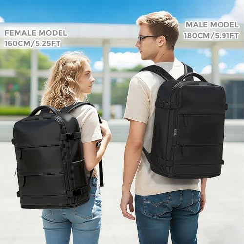Image of coowoz Vacuum Backpack Travel with Pump,Travel Backpack with Vacuum System For Women Men,Carry On Backpack,Hiking Backpack Waterproof Outdoor Sports Rucksack Casual Daypack,TPU Coated Black
