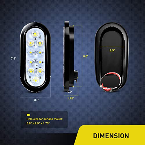 Nilight TL-09 6 Inch Oval White Led Trailer Tail Lights 2Pcs 10 Led W/Flush Mount Grommets Plugs Ip67 Waterproof Reverse/Back Up Trailer Lights thumb #1