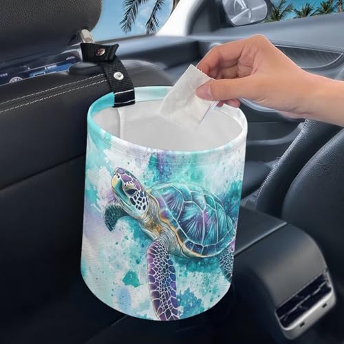 Image of Pensura Splash Ink Turtle Car Garbage Can Adjustable Buttons Mini Car Trash Bin Car Organizer Collapsible Trash Container Trash Bag for Car Accessories, Vehicle, Travelling, Camping