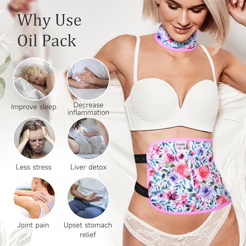 Image of Reusable Castor Oil Pack Wrap for Liver Detox, Castor Oil Wrap for Stomach Less Mess, Elastic Strap Machine Washable Anti Oil Leak 2pcs，Flower