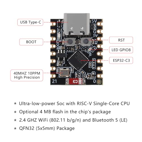 AOICRIE 4pcs ESP32 ESP32-C3 Development Board ESP32 C3 Supermini WiFi Bluetooth Module ESP32C3 160MHz Running Frequency 2.4GHz Wi-Fi & Bluetooth for MicroPython - Image 3