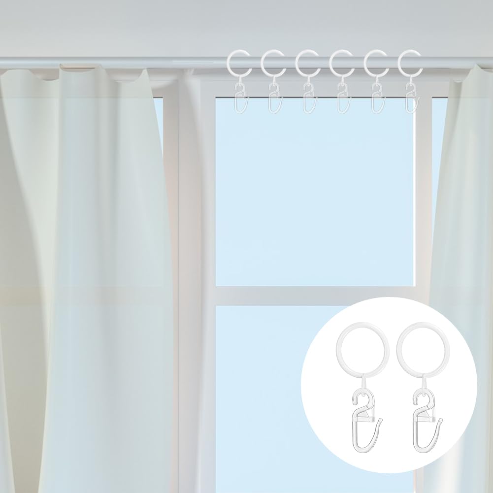 Anelli E Ganci Per Tende In Metallo Antiruggine 24+24 Pezzi, Diametro Anello 3,8 Cm, Adatto Per Aste Fino A 3,2 Cm, Colore Nero, Per Finestre E Doccia