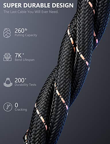 HDMI 2.1 Cable, Ultra High Speed 48Gbps 8K HDMI Cable 8ft, Heavy Duty Braided HDMI Cord, 8K@60Hz 4K@120Hz, Dolby Vision HDR10 4:4:4, eARC, Compatible with UHD TV Blu-ray PS4 PS5 Xbox Projector - Thumbnail 2