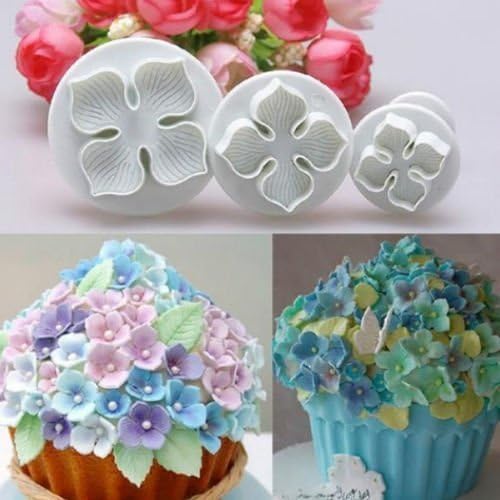 3pcs Hydrangea Flower Fondant Cake Decorating Sugarcraft Plunger Cutter DIY Mold