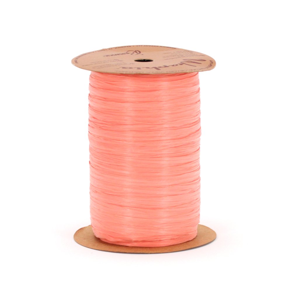 BerwickOffray 1/4'' Wide Matte Raffia Ribbon, Coral Pink, 100 Yards