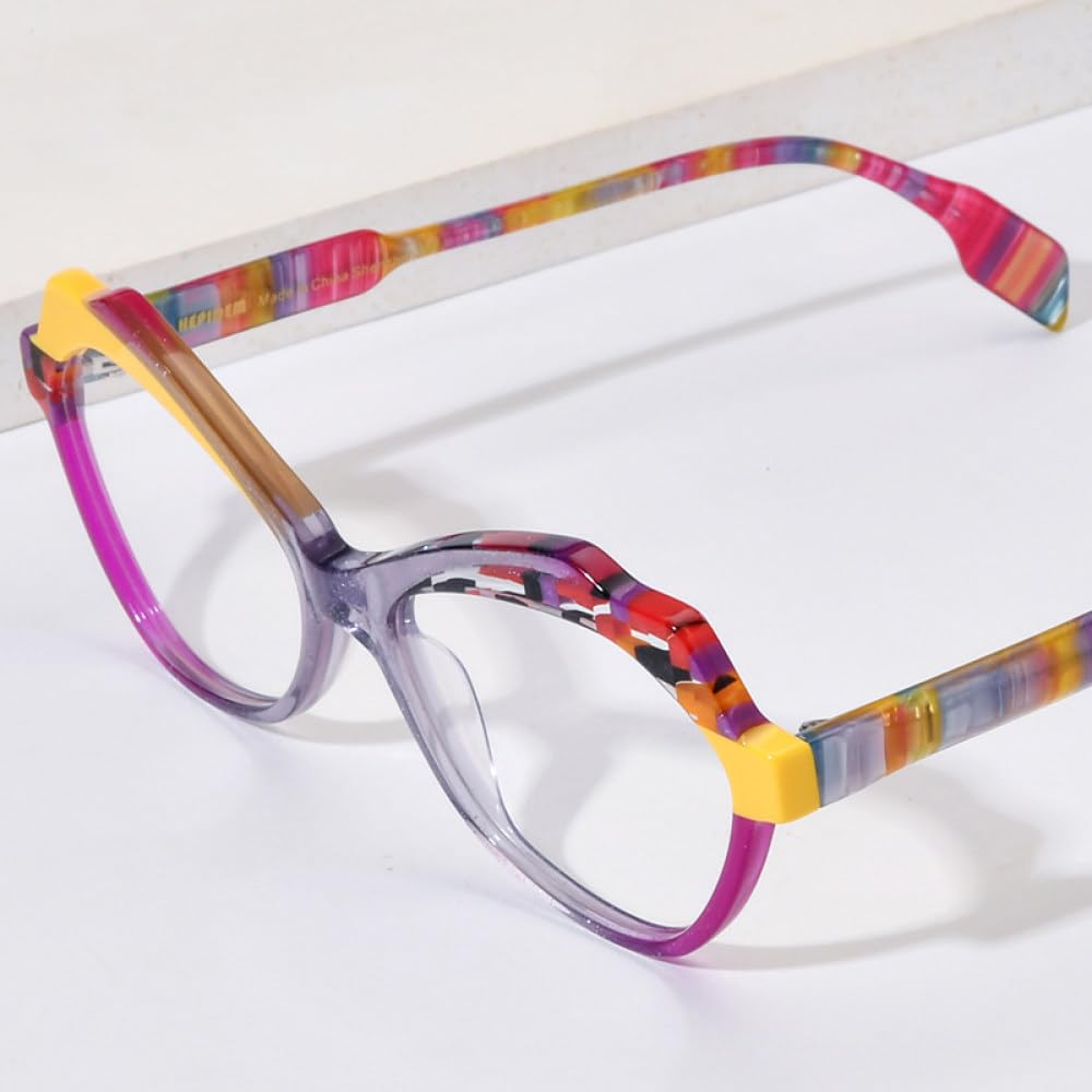 MUTYNE Mehrfarbige Acetat-Brillengestelle für Damen, Cat-Eye-Brillen, trendige Brillen