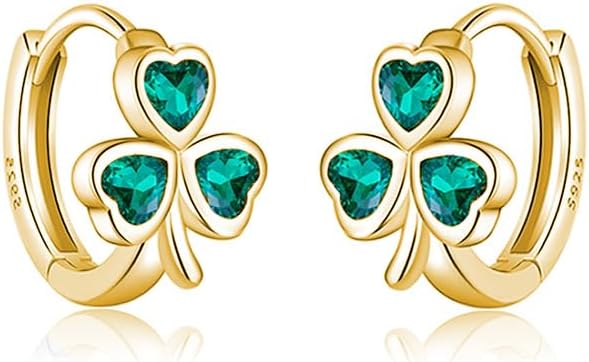 SLUYNZ 925 Sterling Silver CZ Love Clover Hoop Earrings for Women Teen Girls Green Shamrock Huggie Earrings for Summer
