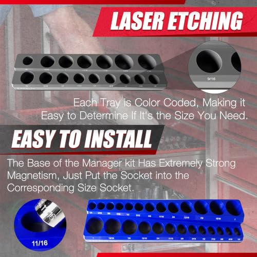 Image of EACELIY Magnetic Socket Organizer Set SAE & Metric Deep & Shallow Socket Holder Kit, Socket Trays (sockets not included) (6PCS 3 COLOR))