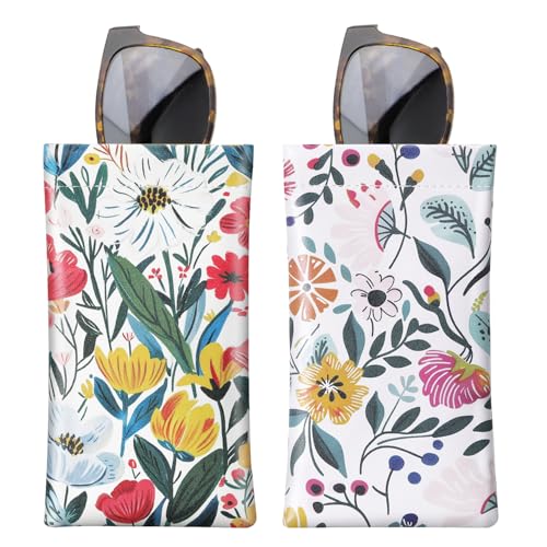 MoKo Squeeze Top Glasses Pouch (2 Pack), Portable Leather Soft Sunglasses Case Anti-Scratch...
