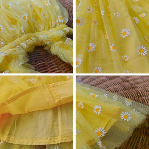 AGQT Baby Girls Daisy Tutu Dress Sleeveless Kids Tulle Birthday Party Dresses Casual Playwear Tunic Babydoll Dress Yellow Daisy-Lace Size 12-18 Months — view 6