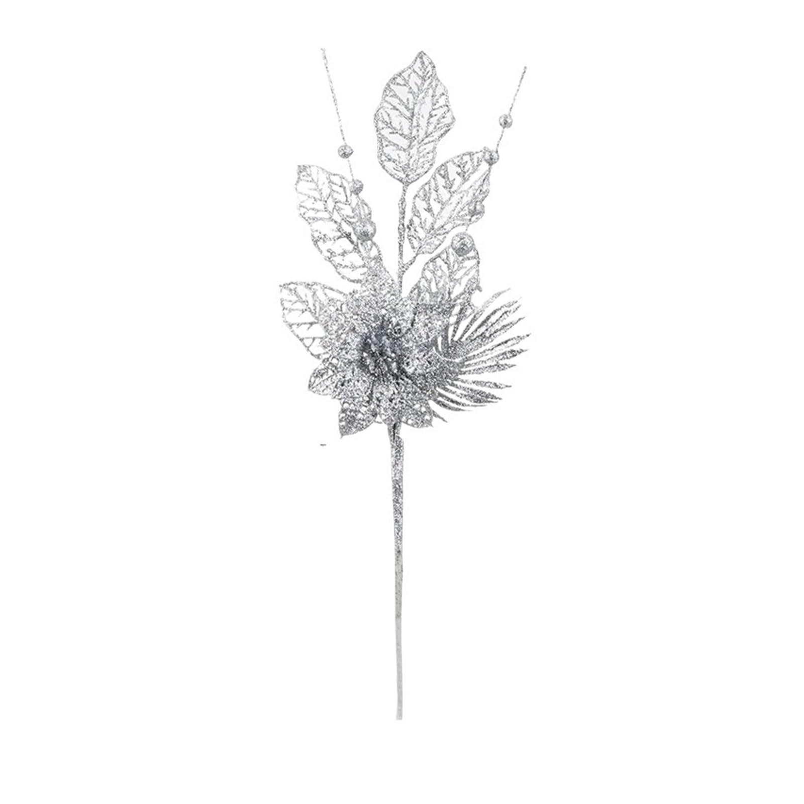 Casetlong 3Pcs Artificial Flowers Bouquet 40CM Tree Ornament For Home Decor Decoration Garland Accessory(Silver)
