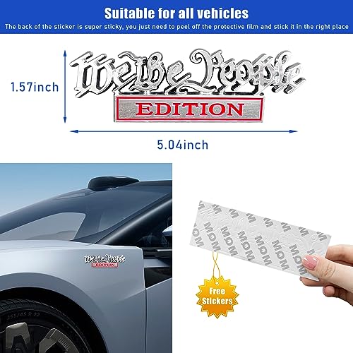 Image of Ziciner We The People Edition Emblem, 3D Metal Raised Car Fender Badge Decal with Strong Adhesive, Universal Combat Veteran Letters Sticker Replacement for Car (Silver&Red)