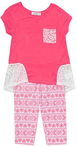 Image of ToBeInStyle Girl's 2 Piece Outfit Top & Leggings Set Casual Graphic Shirt Capri Pants