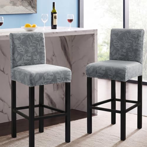 Image of FUANGUI Bar Stool Covers Set of 2, Stretch Bar Stool Seat Covers | Washable Removable Bar Chair Covers with Backs Slipcovers, Bar Chair Covers Square for Kitchen Dining Room Cafe