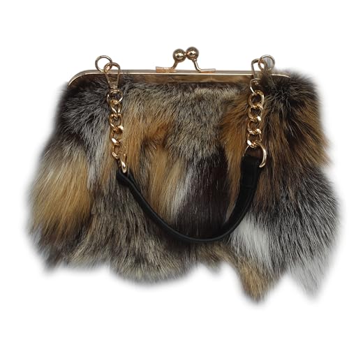 Image of Luxurious Fashion Natural Fox Fur with Hair Handbag for Women and Ladies