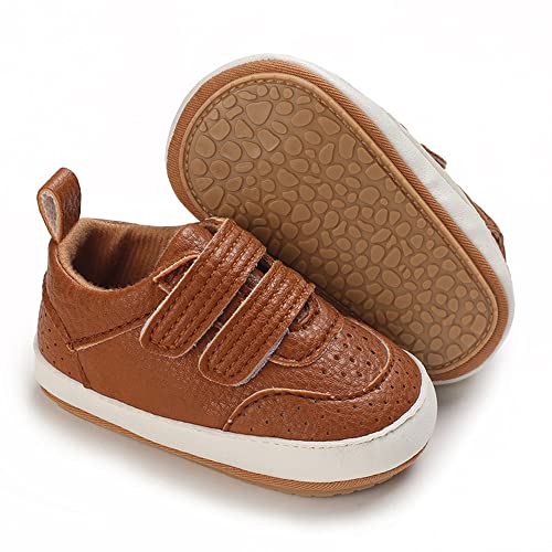Image of Clowora Baby Boys Girls Shoes Non-Slip Rubber Sole Sneakers Infant First Walking Toddler Crib Shoes Newborn Loafers Flats. (08 /Brown,0-6 Months)