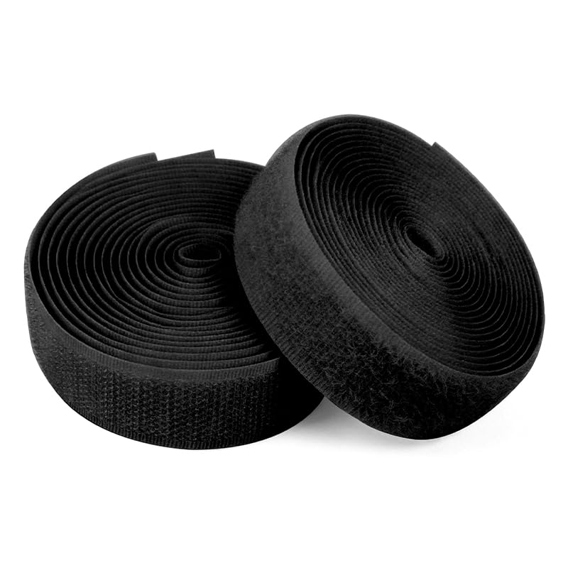 2cmx2m Sew on Hook and Loop Tape, Non-Adhesive Nylon Strips Fabric Fastener for Clothing Sewing and DIY Craft Projects, Black