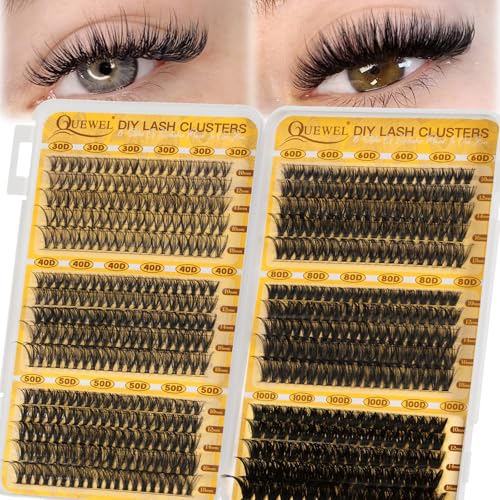 QUEWEL 580PCS Eyelash Clusters 30D+40D+50D+60D+80D+100D Wispy Lash Clusters 10-18mm Cluster Lashes Individual Lashes Clusters Reusable for Natural DIY Cluster Eyelash Extensions for Beginners