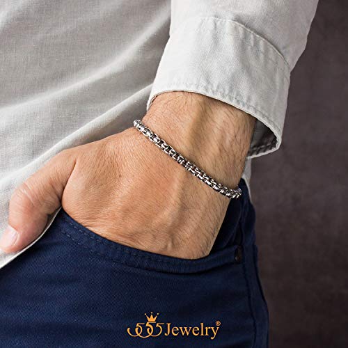 555Jewelry 5mm Stainless Steel Box Chain Bracelet for Men & Women, 6.5 to 9 Inch4