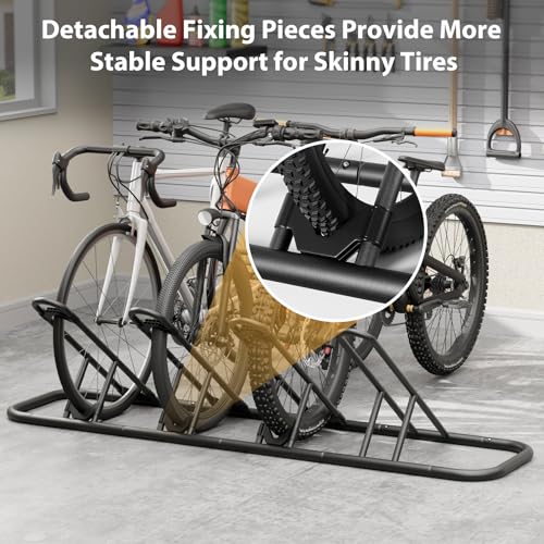 Image of Mr IRONSTONE Floor Bike Rack for Garage, Indoor /Outdoor Bicycle Storage Stand, Parking Rack for Mountain, Road & Kids Bikes (Black, 4-Slot)