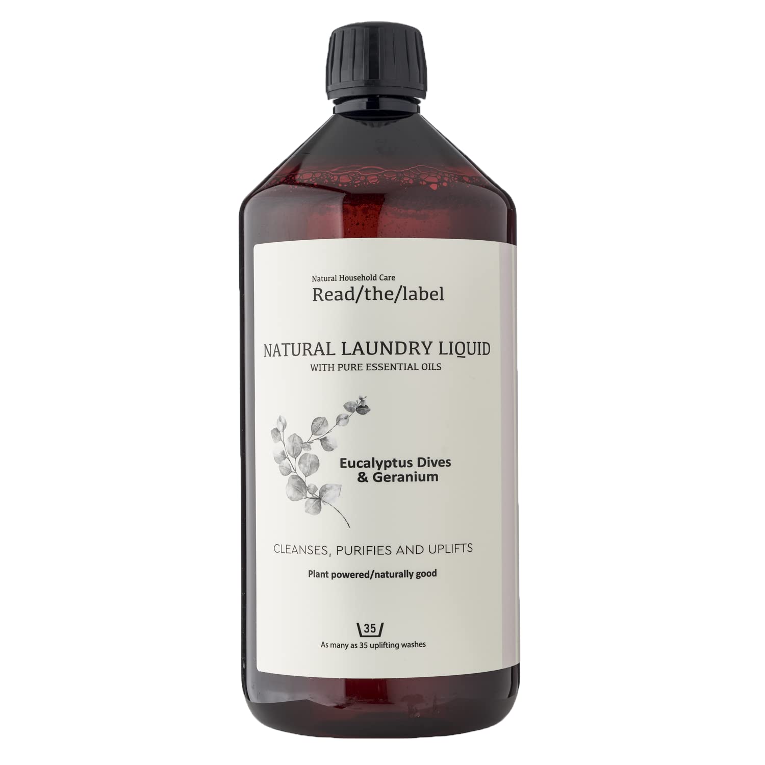 Natural Non-Bio Laundry Liquid – Eucalyptus & Geranium Essential Oils – 35 Washes, 1000ml – Plant-Based & Eco-Friendly – Read The Label