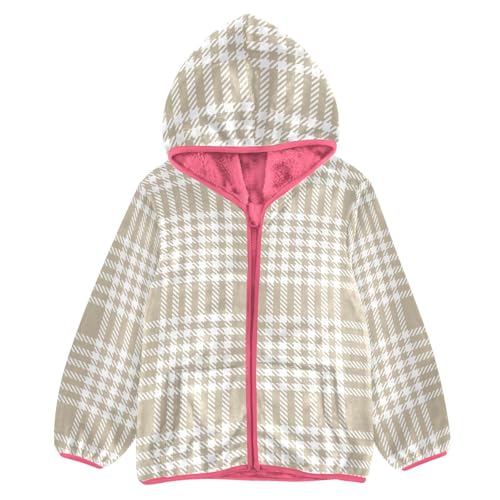 GuoChe Brown Tartan Plaid Kids Sherpa Jacket