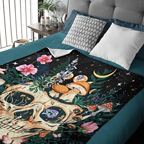Angaja Dark Skull Mushroom Moon Soft Warm Flannel Throw Blanket Sofa Bed Living Room Blanket Gift For Kids Boys Girls Adults 50"X40" （S） For Kid #TOP4