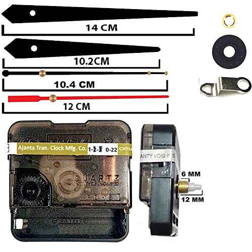 Image of Ajanja Mfg. Quartz Machine for Big Size Wall Clock,Battery Operated,Clock Movement Machine with Needles and Hook 12 MM (100% Made in India) (Black,Red 1)