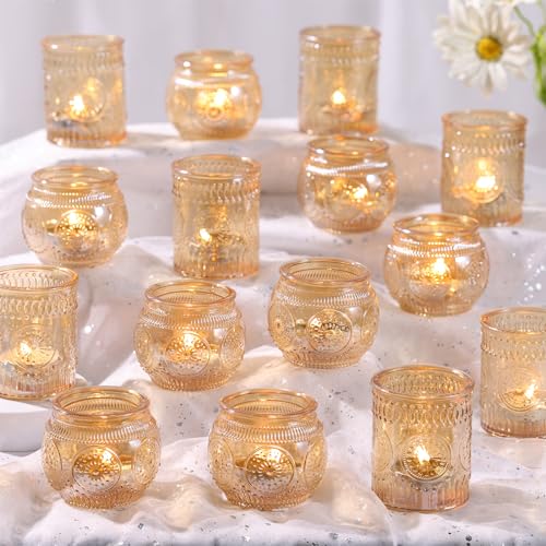 48Pcs Gold Votive Candle Holders - Glass Candle Holder Bulk for Table Centerpiece, Tea Lights Candle Holders for Home, Christmas Party & Wedding Shower