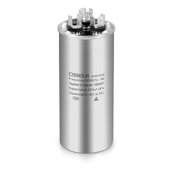 45+5 MFD Capacitor 5% 45/5 uF 370/440 VAC CBB65 Round Dual Run Capacitor for Air Conditioner,Heat Pump Condenser,Fan Start-