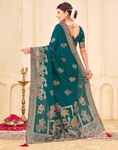 Image of SIRIL Women's Silk Kashmiri Minakari Jacquard Saree With Unstitched Blouse Piece