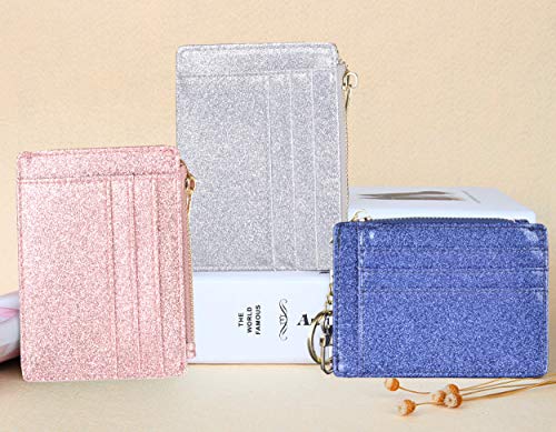 Image of Womens Slim RFID Credit Card Holder Mini Front Pocket Wallet Coin Purse Keychain (Star Sliver)