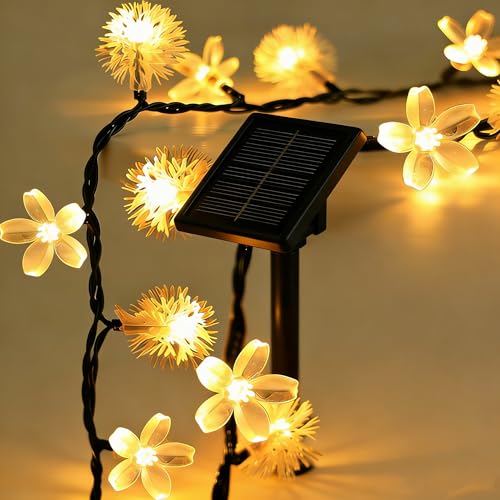 Decoration Guirlande Lumineuse éNergie Solaire, Fleurs De Cerisier Pissenlits Guirlande Solaire,Guirlande Lumineuse IntéRieur/Exterieur,Deco Printemps 7m...